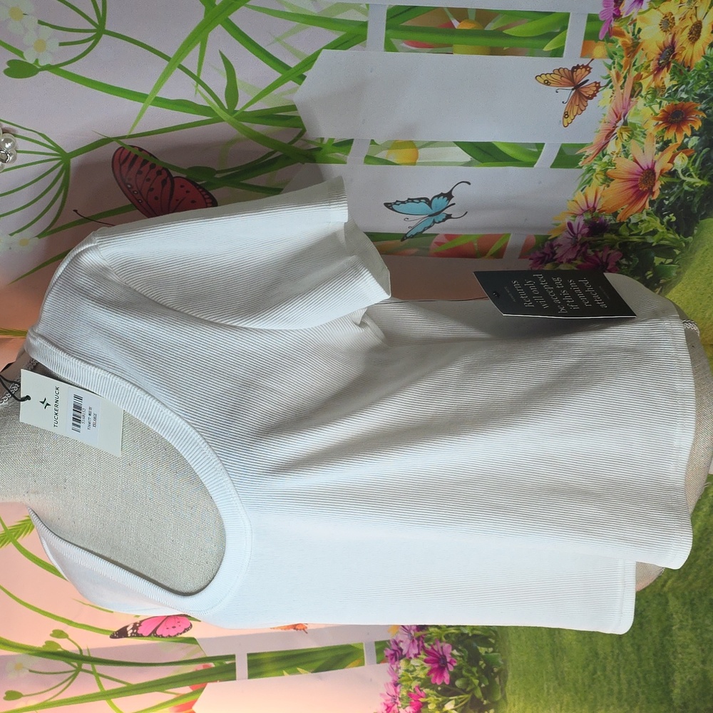 Tuckernuck White Ribbed Short Sleeve Top In XXL - Picture 3 of 6